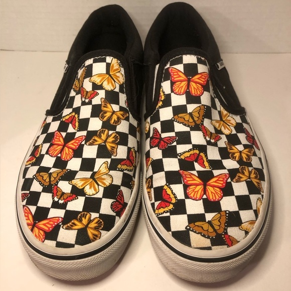 Vans Kids Slip-On Butterfly Checkered Shoes - Black and Multicolor - Picture 2 of 16